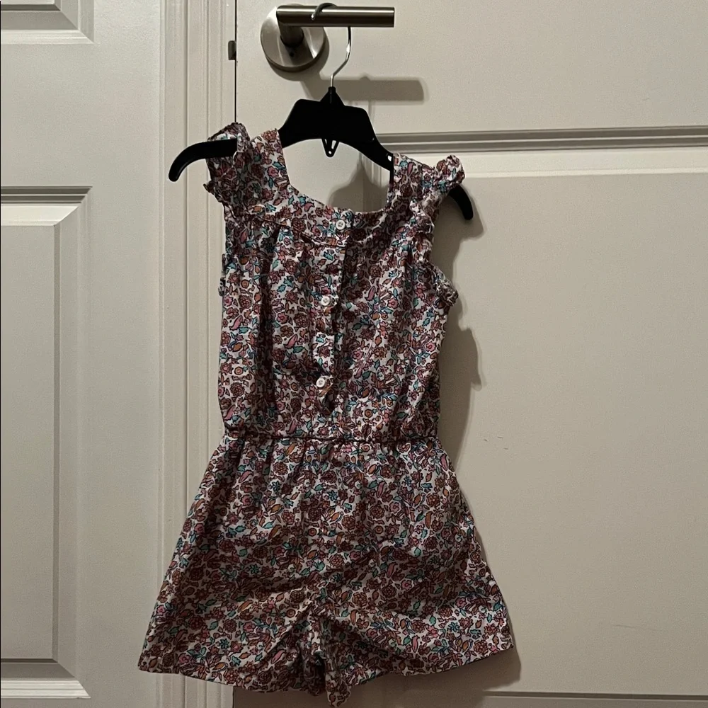 babyGap Poplin Romper Floral Ruffle Sleeve Dress White ditsy floral Size 5